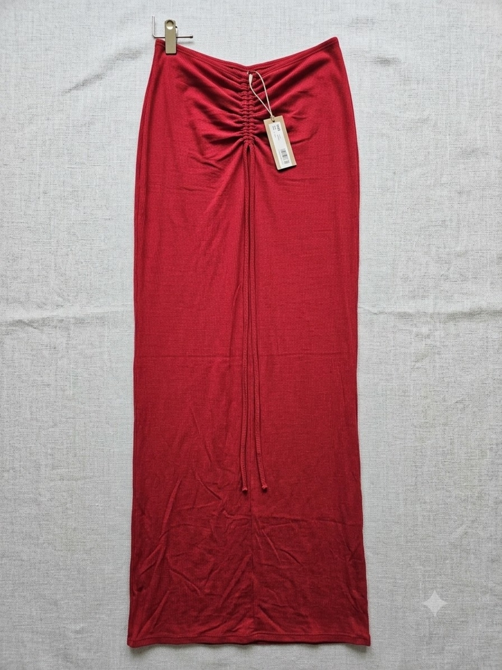 SKIMS Brick Red Ruched Drawstring Maxi Skirt